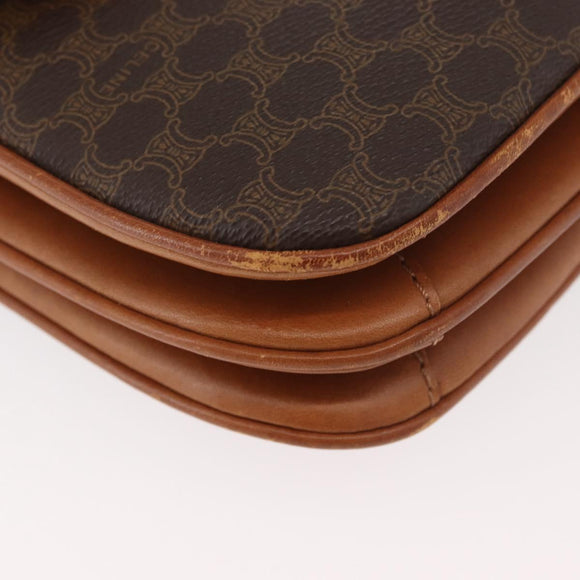 CELINE Macadam Canvas Shoulder Bag PVC Leather Brown Gold Auth BA12811