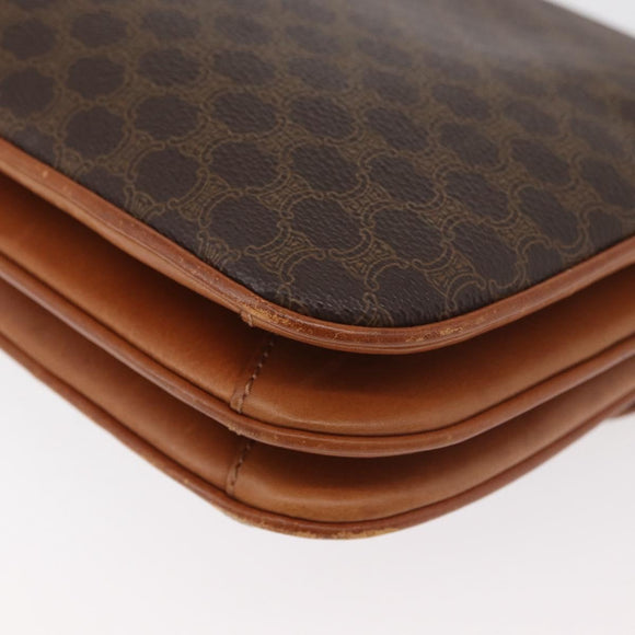 CELINE Macadam Canvas Shoulder Bag PVC Leather Brown Gold Auth BA12811