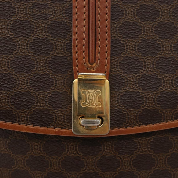 CELINE Macadam Canvas Shoulder Bag PVC Leather Brown Gold Auth BA12811