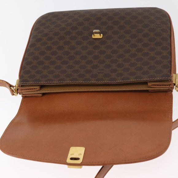 CELINE Macadam Canvas Shoulder Bag PVC Leather Brown Gold Auth BA12811