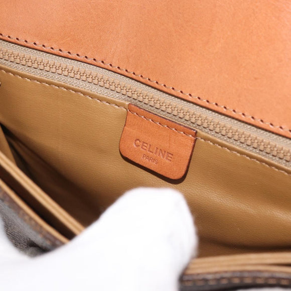 CELINE Macadam Canvas Shoulder Bag PVC Leather Brown Gold Auth BA12811