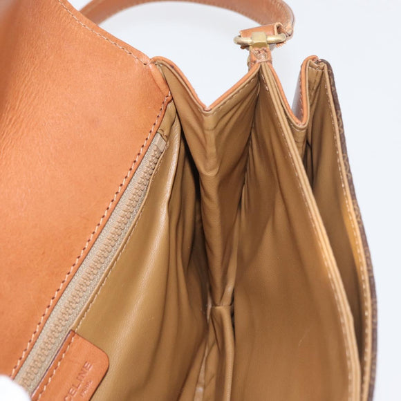 CELINE Macadam Canvas Shoulder Bag PVC Leather Brown Gold Auth BA12811
