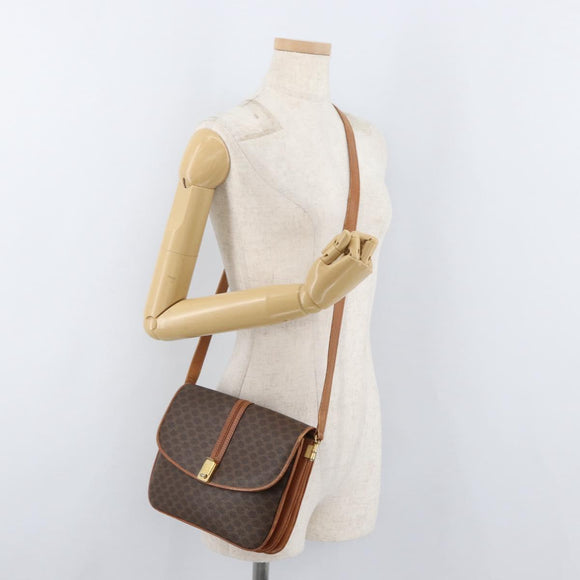 CELINE Macadam Canvas Shoulder Bag PVC Leather Brown Gold Auth BA12811
