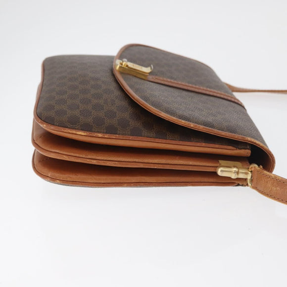 CELINE Macadam Canvas Shoulder Bag PVC Leather Brown Gold Auth BA12811