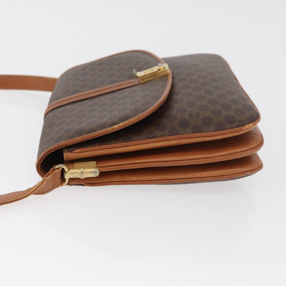 CELINE Macadam Canvas Shoulder Bag PVC Leather Brown Gold Auth BA12811