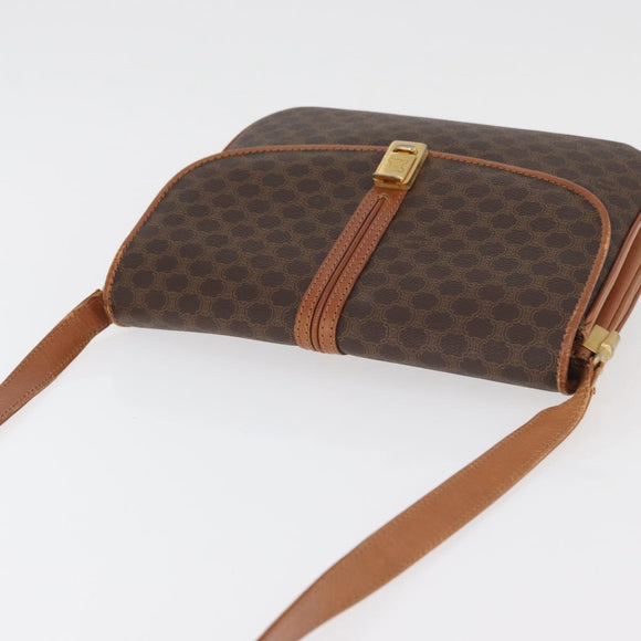 CELINE Macadam Canvas Shoulder Bag PVC Leather Brown Gold Auth BA12811