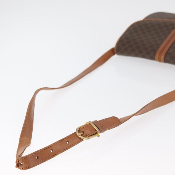 CELINE Macadam Canvas Shoulder Bag PVC Leather Brown Gold Auth BA12811