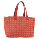 CHANEL New Travel Line Tote Bag Nylon Red Silver CC Auth BA12813-1