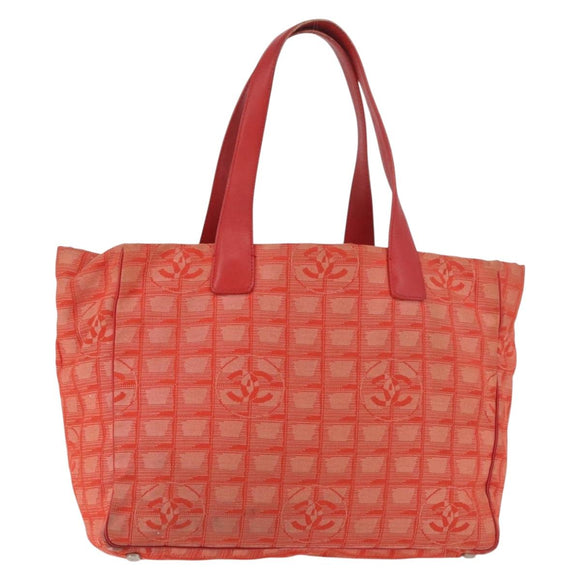 CHANEL New Travel Line Tote Bag Nylon Red Silver CC Auth BA12813