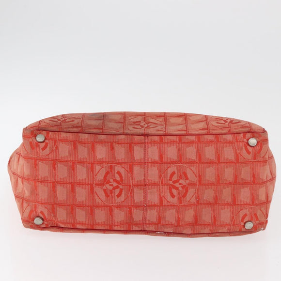 CHANEL New Travel Line Tote Bag Nylon Red Silver CC Auth BA12813