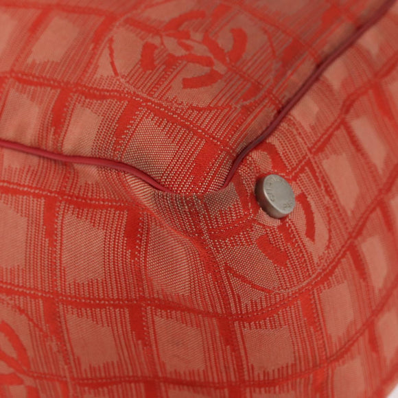 CHANEL New Travel Line Tote Bag Nylon Red Silver CC Auth BA12813