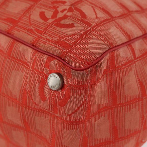 CHANEL New Travel Line Tote Bag Nylon Red Silver CC Auth BA12813