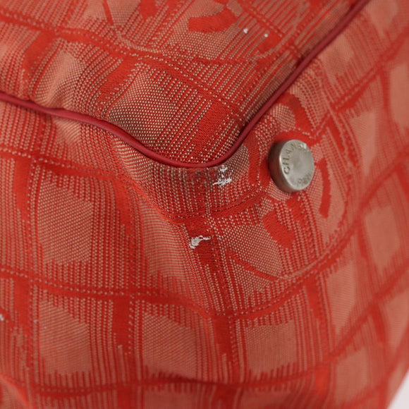CHANEL New Travel Line Tote Bag Nylon Red Silver CC Auth BA12813