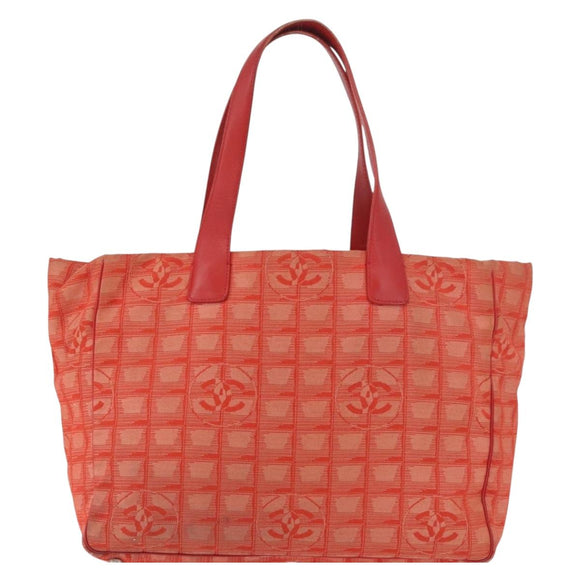 CHANEL New Travel Line Tote Bag Nylon Red Silver CC Auth BA12813