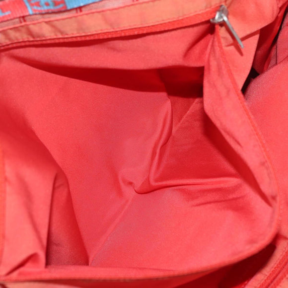 CHANEL New Travel Line Tote Bag Nylon Red Silver CC Auth BA12813