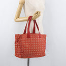 CHANEL New Travel Line Tote Bag Nylon Red Silver CC Auth BA12813-25