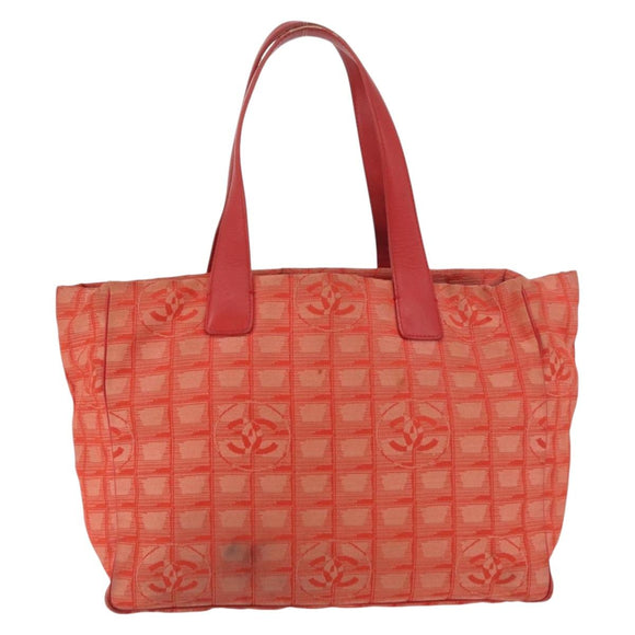 CHANEL New Travel Line Tote Bag Nylon Red Silver CC Auth BA12813