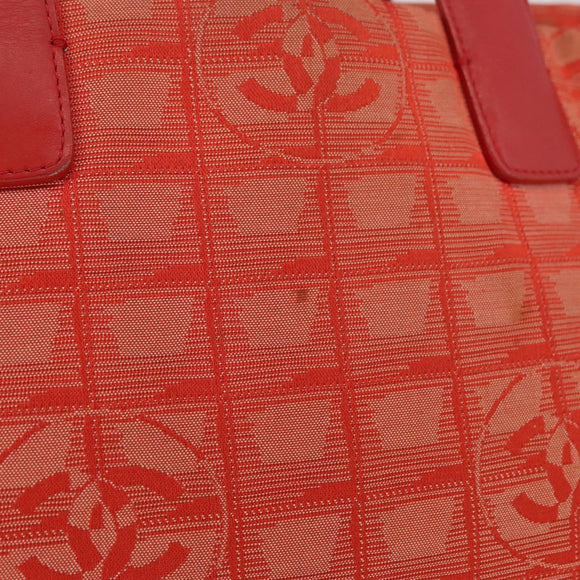 CHANEL New Travel Line Tote Bag Nylon Red Silver CC Auth BA12813