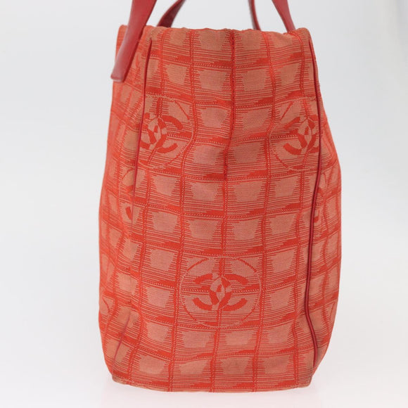 CHANEL New Travel Line Tote Bag Nylon Red Silver CC Auth BA12813
