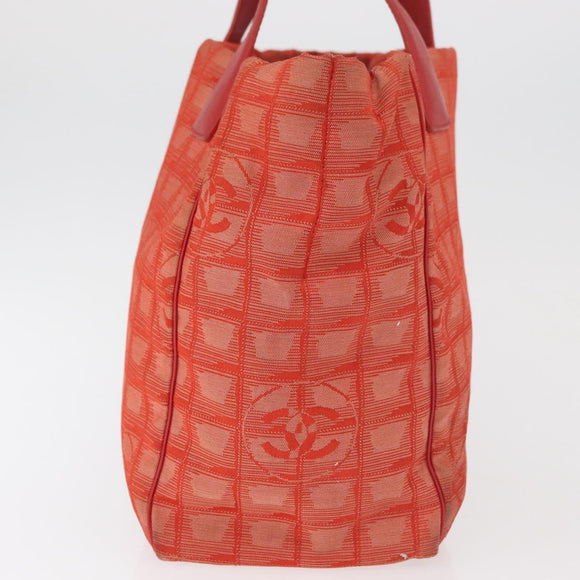 CHANEL New Travel Line Tote Bag Nylon Red Silver CC Auth BA12813