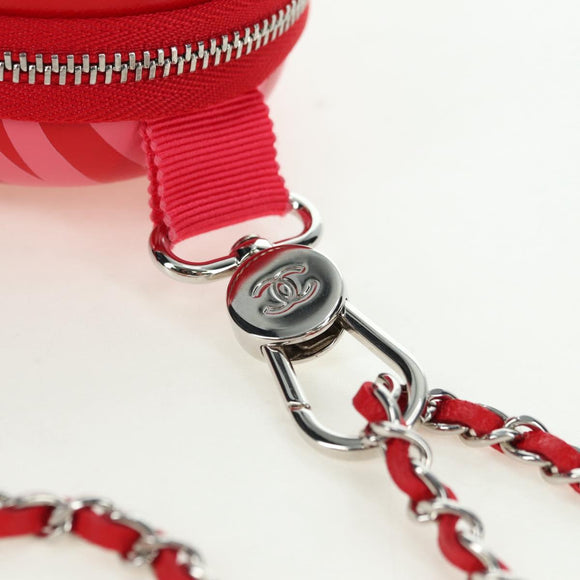 CHANEL Chain Pouch Shoulder Bag Leather Red Silver CC Auth BA12817SAM