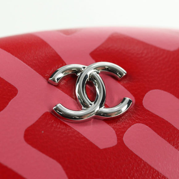 CHANEL Chain Pouch Shoulder Bag Leather Red Silver CC Auth BA12817SAM