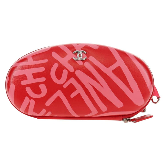CHANEL Chain Pouch Shoulder Bag Leather Red Silver CC Auth BA12817SAM