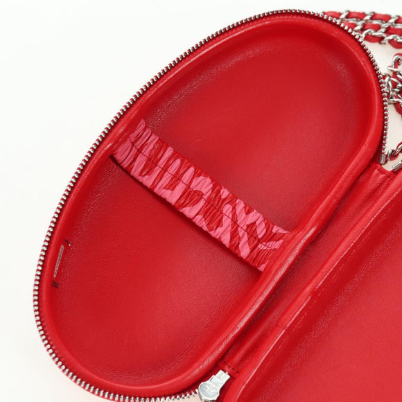 CHANEL Chain Pouch Shoulder Bag Leather Red Silver CC Auth BA12817SAM