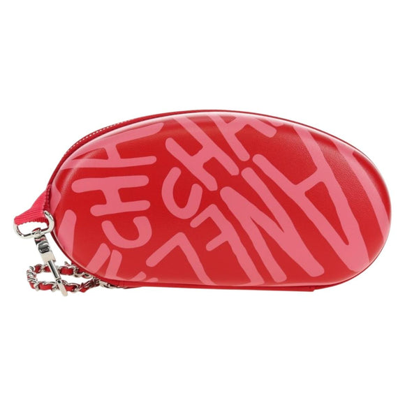 CHANEL Chain Pouch Shoulder Bag Leather Red Silver CC Auth BA12817SAM