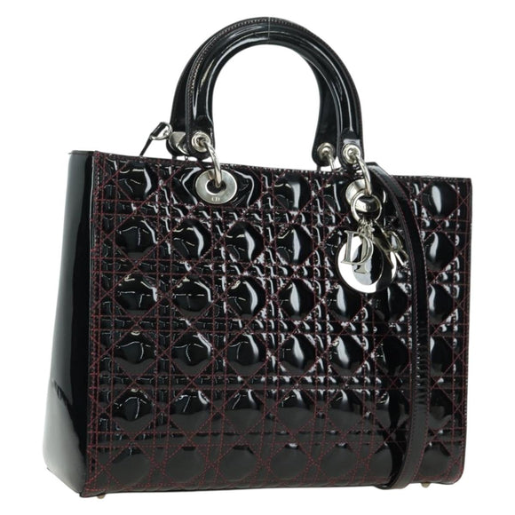 Christian Dior Lady Dior Canage Large Bag Patent 2way Black Auth BA12820SAV