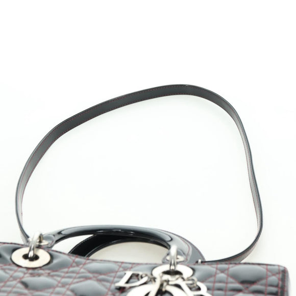 Christian Dior Lady Dior Canage Large Bag Patent 2way Black Auth BA12820SAV