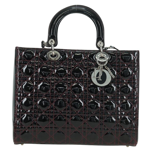 Christian Dior Lady Dior Canage Large Bag Patent 2way Black Auth BA12820SAV