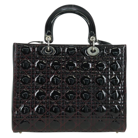 Christian Dior Lady Dior Canage Large Bag Patent 2way Black Auth BA12820SAV