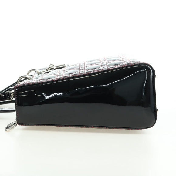 Christian Dior Lady Dior Canage Large Bag Patent 2way Black Auth BA12820SAV