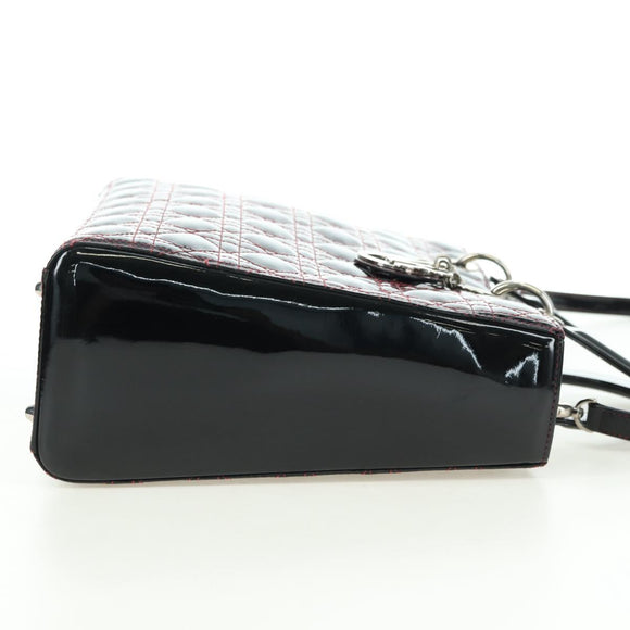 Christian Dior Lady Dior Canage Large Bag Patent 2way Black Auth BA12820SAV