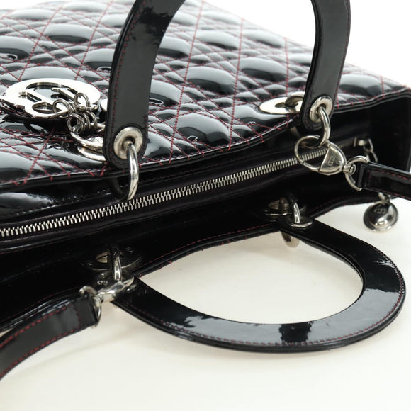 Christian Dior Lady Dior Canage Large Bag Patent 2way Black Auth BA12820SAV