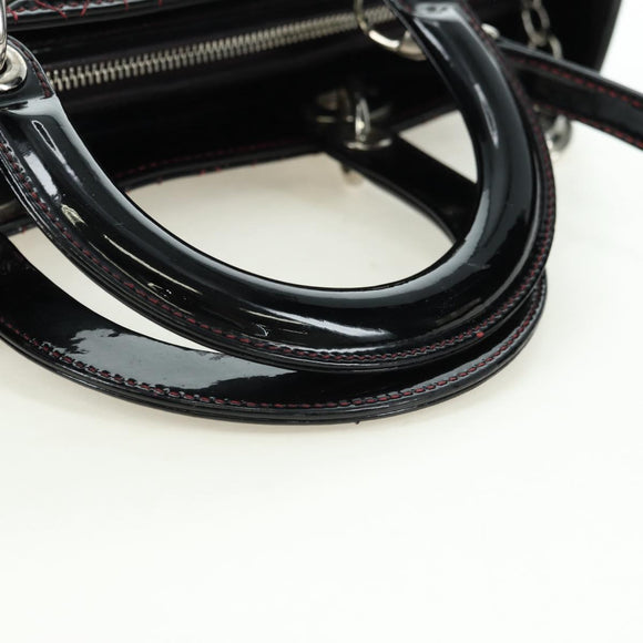 Christian Dior Lady Dior Canage Large Bag Patent 2way Black Auth BA12820SAV