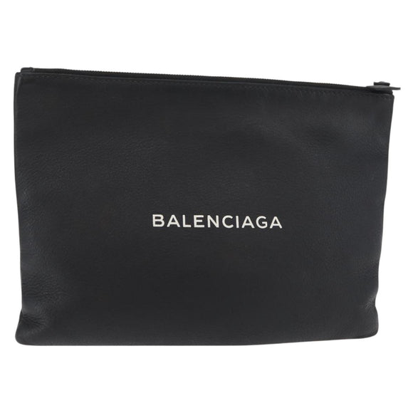 BALENCIAGA Everyday Clutch Bag Leather Black Silver 485110 Auth BA12823A