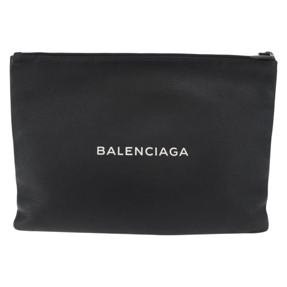 BALENCIAGA Everyday Clutch Bag Leather Black Silver 485110 Auth BA12823A