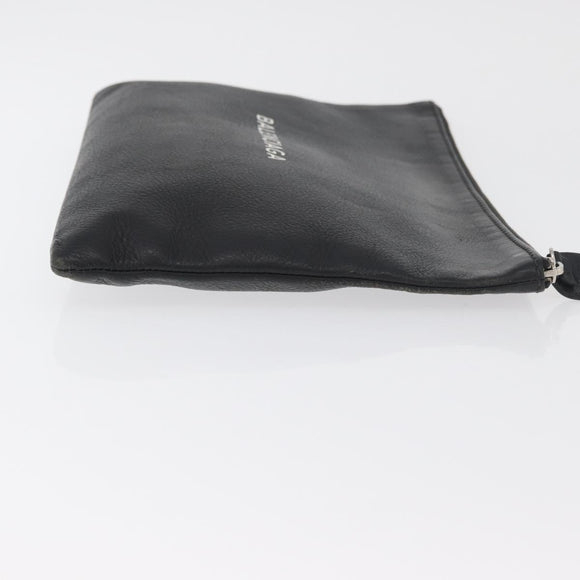 BALENCIAGA Everyday Clutch Bag Leather Black Silver 485110 Auth BA12823A