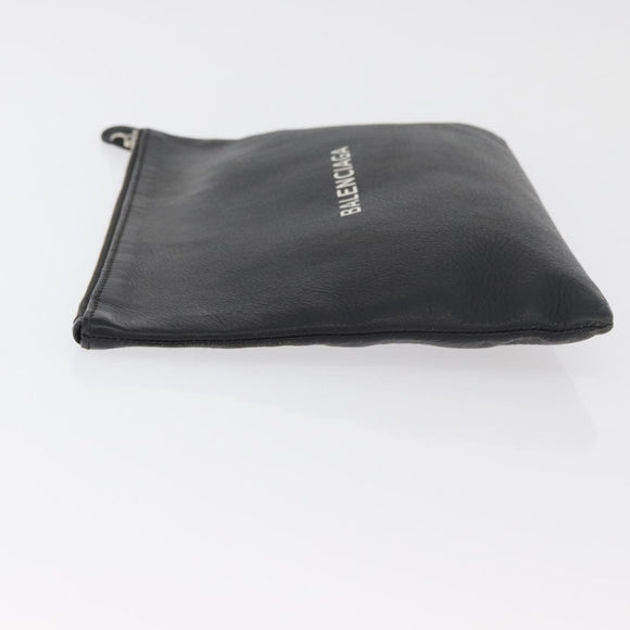 BALENCIAGA Everyday Clutch Bag Leather Black Silver 485110 Auth BA12823A