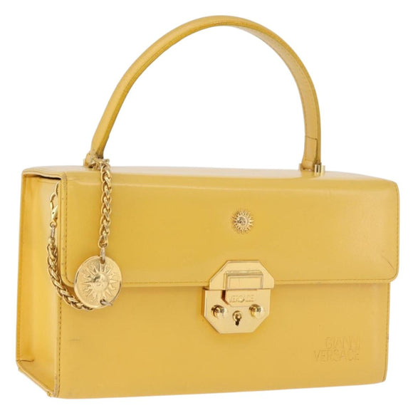 Gianni Versace Vanity Hand Bag Leather Yellow Gold Auth BA12828