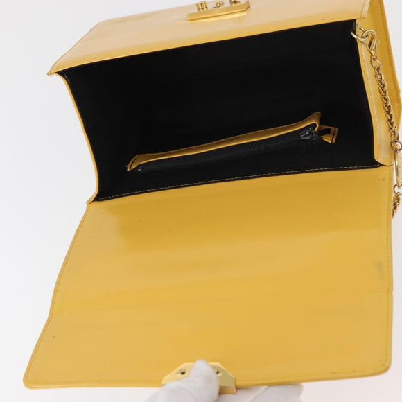Gianni Versace Vanity Hand Bag Leather Yellow Gold Auth BA12828