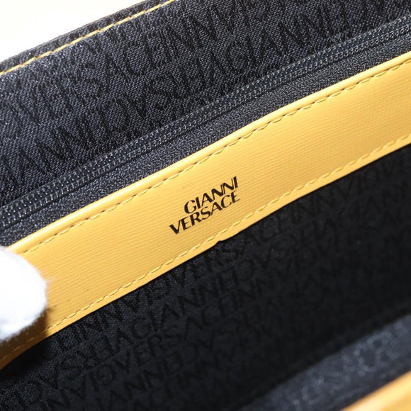 Gianni Versace Vanity Hand Bag Leather Yellow Gold Auth BA12828