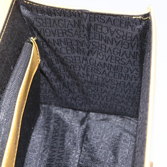 Gianni Versace Vanity Hand Bag Leather Yellow Gold Auth BA12828