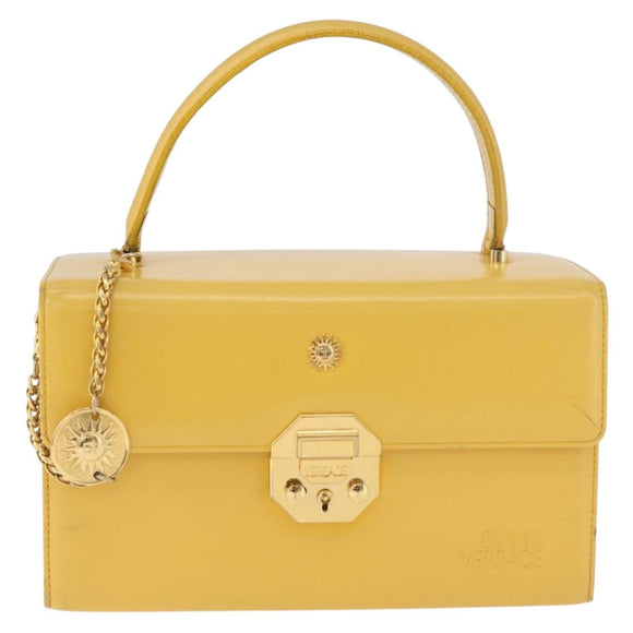 Gianni Versace Vanity Hand Bag Leather Yellow Gold Auth BA12828