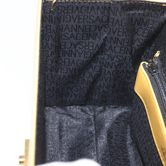 Gianni Versace Vanity Hand Bag Leather Yellow Gold Auth BA12828