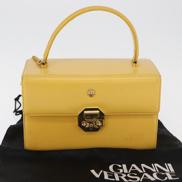 Gianni Versace Vanity Hand Bag Leather Yellow Gold Auth BA12828