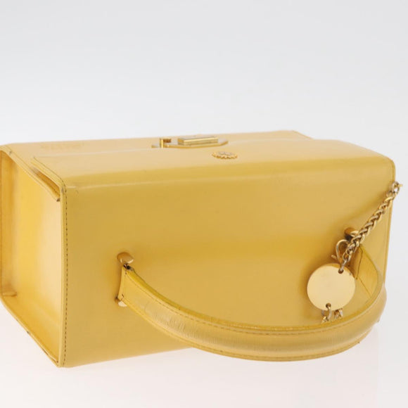 Gianni Versace Vanity Hand Bag Leather Yellow Gold Auth BA12828