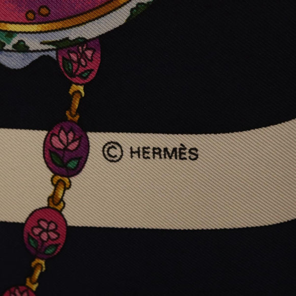 HERMES Carré 90 Sjaal ""Parmi les Fleurs Je Compte les Heures"" Auth BA12837V